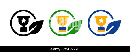Gewinner Award Meisterschaftssieger im Öko Green Leaf Circle Nachhaltigkeit umweltfreundliche Ikone Stock Vektor