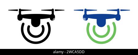 Symbol für die drahtlose Drohnenverbindung in Schwarz und Blau einfaches unbemanntes Luftfahrzeug Stock Vektor