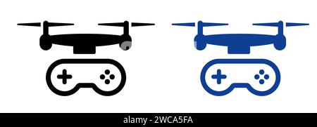 Fernbedienung für Drohnen-Symbolsatz in Schwarz und Blau einfaches unbemanntes Luftfahrzeug Stock Vektor