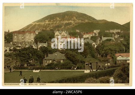 Die ursprüngliche Postkarte aus der Edwardianischen Zeit von Penmaenmawr, vom Bowling Green, North Wales Coast zwischen Conwy und Llanfairfechan, County of Caernarfonshire, war eine wichtige Steinbruchstadt. Um 1905 / 1910. Stockfoto