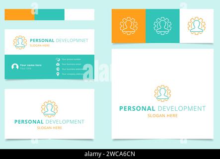 Visitenkarte mit Logo für die persönliche Entwicklung. Branding-Buch aus der Icons-Kollektion für das Business Management. Logo für kreative persönliche Entwicklung Stock Vektor