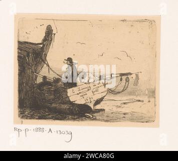 Zwei Männer in einer Schaluppe, Egidius Linnig, 1841 Druckpapier Ätzen / Trockenpunkt Ruderboot, Kanu, etc Stockfoto