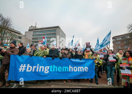 Friedenspalast, Carnegieplein und internationaler Gerichtshof (ICJ), den Haag, Niederlande. Donnerstag, 11. Januar 2024. Südafrika Presente Stockfoto