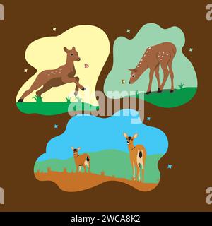 Niedliches Hirschset im flachen Stil. Vektorabbildung Stock Vektor