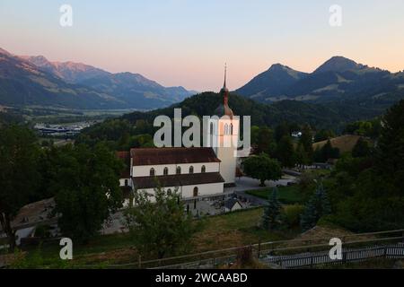 Gruyères ist eine Stadt im Bezirk Gruyère im Kanton Freiburg in der Schweiz. Stockfoto