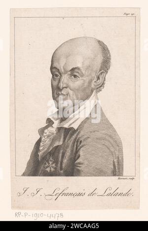 Portret van Joseph Jérôme Lefrancois de Lalande, Paul Tassaert, 1775 - 1855 Druckpapierstich / Gravur historischer Personen Stockfoto