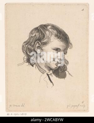 Kopf eines Kindes, nach rechts gedreht, Pierre Charles Ingouf, nach Jean-Baptiste Greuze, ca. 1766 Druck Frankreich Papier Radieren / Gravieren Kind Stockfoto