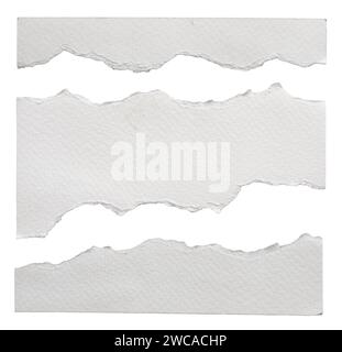 Gerissenes Aquarellpapier mit gezackter Kante auf weißem Hintergrund mit Beschneidungspfad Stockfoto