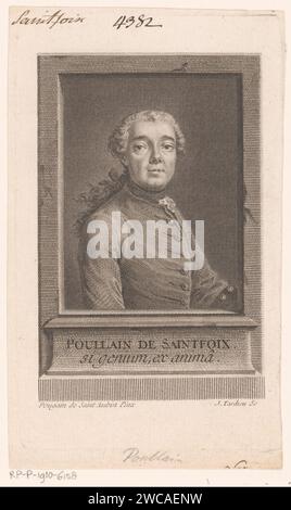 Portret van Germain-Francois Poullain de Saint-Foix, Jacques Nicolas Tardieu, nach Claude Pougin von Saint-Aubin, 1726-1783 Druckpapierstich / Gravur historischer Personen. Porträt eines Schriftstellers Stockfoto