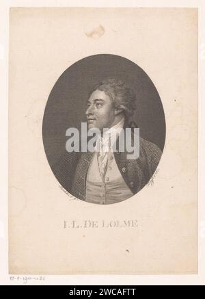 Porträt von Jean Louis de Lolme, Wolfgang Adam Töpffer, nach Stoddart, 1776 - 1847 Print Schweiz Papierstich / Ätzen historischer Personen Stockfoto