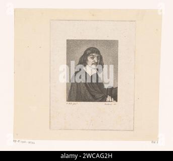 Portret van René Descartes, Philibert Boutrois, nach Frans Hals, 1805 Druckpapier, das historische Personen graviert. Gelehrter, Philosoph Stockfoto