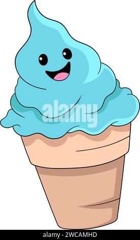 Ein Dessert namens Eis mit Kegel und süßem Charakter Stock Vektor