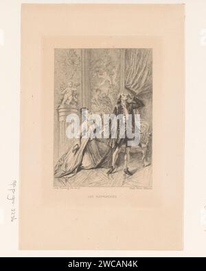Manon Lescaut a Chevalier Deseux in One Camer, Léopold Flamsggon, 1875 Druckpapier, das Lovers' Tiff, Streit, Sulk graviert Stockfoto