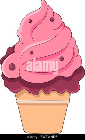 Ein Dessert namens Eis mit Kegel und Erdbeergeschmack Stock Vektor
