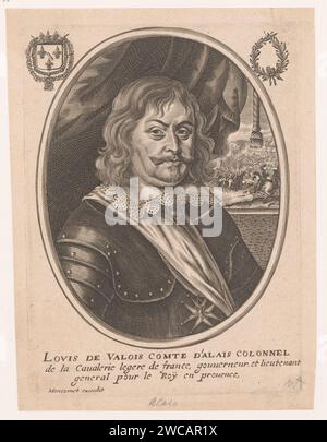 Portret van Louis Emmanuel de Valois, Anonym, Balthazar Moncornet, 1646 - 1668 Druck Paris Papierstich / Ätzen historischer Personen. Waffenlager, Heraldik Stockfoto