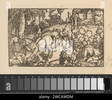 Männer Run Away from the Governor, Anonym, Hans Weiditz (II), 1514–1532 Print Print ist Teil eines Albums. Buchdruck-Gerichtsdiener aus Papier. Schrauben, wegrennen ( Pferd) Stockfoto