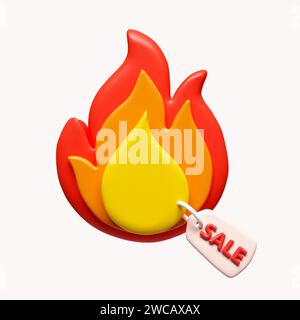 3D heißer Verkauf. Sonderangebot. Große Umsätze und profitable Online-Einkäufe. Symbol isoliert auf weißem Hintergrund. 3D-Darstellung. Beschneidungspfad. Stockfoto