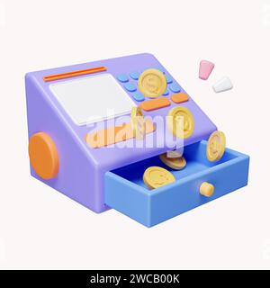 3d Kasse. Apparate zum Empfang von Zahlungen. Ausrüstung für Bankakquise. Kasse mit Bankkarte. Symbol isoliert auf weißem Hintergrund. 3D Stockfoto