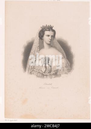 Porträt von Elisabeth Amalie Eugenie in Bayern, Kaiserin von Österreich, August Weger, 1849 - 1892 Druck Leipziger Papierstahlstich historische Personen Stockfoto