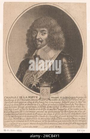 Portret van Armand -Charles de la Porte de la Meilleraye, Pierre Daret, Pierre Daret, 1652 - 1656 Druckerei: Parispublisher: ParisFrance Papierstich historischer Personen. Waffenlager, Heraldik Stockfoto