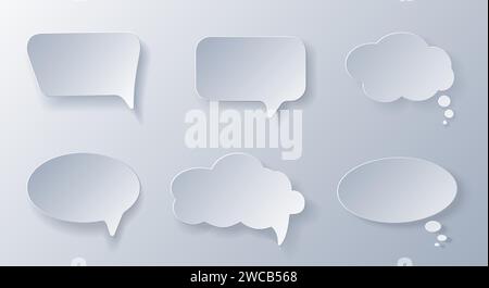 Papercut Grauweiße Sprechblasen. 3D Papercraft Cut Talk Frame Symbol für Poster und Flyer, Präsentation, Web, soziale Medien, Design, Banner, Aufkleber Stock Vektor