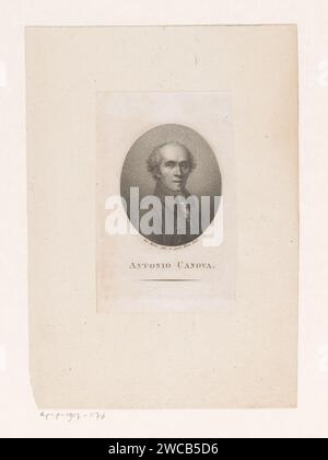 Portret Van Antonio Canova, Jacob Merz, 1805 gedruckt Wiener Papier Radierporträt, Selbstporträt des Bildhauers Stockfoto