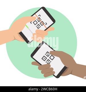 Bargeldlose Bezahlung für Online-Shopping. Hand mit Smartphone scannt QR-Code. Vektorabbildung Stock Vektor