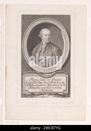 PortraT van Franz Sales von Greiner, Johann Ernst Mansfeld, 1749 - 1796 Druckpapier Gravur historischer Personen Stockfoto