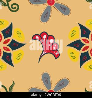 Batik klassische braune gelbe Blumen nahtlose Muster Vektor Stock Vektor