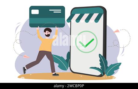Kontaktlose Zahlung. Zahlung Mit Kreditkarte Per Mobiltelefon. Online-Zahlung mobil für Online-Shopping, Internet-Geld bezahlen. Vektorabbildung Stock Vektor