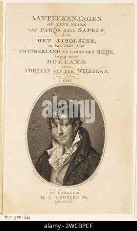 Porträt von Adriaan van der Willigen, Philippus Velijn, nach Wybrand Hendriks, 1811 Druck Porträt von Adriaan van der Willigen, Kunstliebhaber und Schriftsteller. Haarlem Papierätzung/Gravur Stockfoto