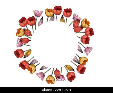 Satz von drei Tulpen Blume Hand gezeichnete bunte Skizze für Zeichnung Buch Vektor Illustration isoliert auf weißem Hintergrund Stock Vektor