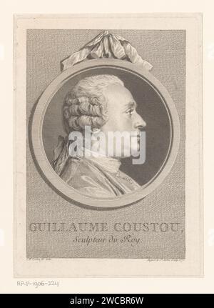 Portret van Guillaume Coustou II, Augustin de Saint-Aubin, nach Charles Nicolas Cochin (II), 1770 Druckpapier graviert historische Personen. Porträt, Selbstporträt des Bildhauers Stockfoto