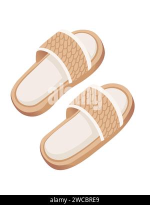 Hölzerne Hausschuhe für Spa oder Bad Vektor Illustration isoliert auf weißem Hintergrund Stock Vektor