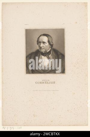 Porträt van Peter von Cornelius, Johann Georg Nordheim, 1852 - 1856 Druck oben links: Walhalla und oben rechts: Nr. 9. Hildburghausener Papierstahlstich historischer Personen Stockfoto