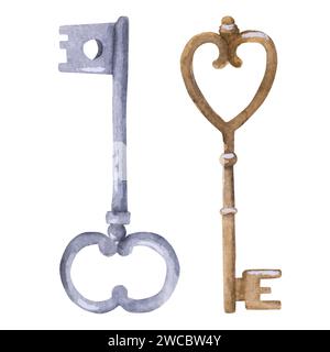 Handgezeichnete Aquarell-Vektor-Illustration Zeigt Vintage-Schlüssel Stock Vektor