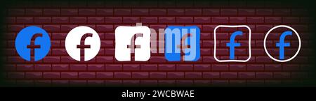 Sammlung von Facebook-Symbolen. Social-Media-Logo. Strichkunst und flacher Stil isoliert auf weißem Hintergrund. Vektorlinien-Symbol für Unternehmen und Werbung Stock Vektor