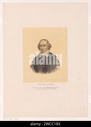 Porträt von Jan Antonides van der Linden, Leendert Springer (I), um 1850 unter dem Porträt die biographischen Daten der porträtierten Person drucken. Leiden Paper Historical Persons Stockfoto