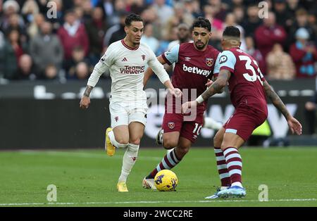 Antony of Manchester United. - West Ham United gegen Manchester United, Premier League, London Stadium, London, UK - 23. Dezember 2023. Nur redaktionelle Verwendung – es gelten Einschränkungen für DataCo. Stockfoto