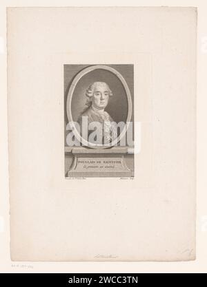 Portret van Germain-Francois Poullain de Saint-Foix, Pierre Maloeuvre, nach Claude Pougin von Saint-Aubin, 1750-1803 Druck Frankreich Papier Radierung / Gravur historischer Personen. Porträt eines Schriftstellers Stockfoto