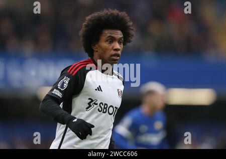 Willian von Fulham. - Chelsea gegen Fulham, Premier League, Stamford Bridge Stadium, London, UK - 13. Januar 2024. Nur redaktionelle Verwendung – es gelten Einschränkungen für DataCo. Stockfoto