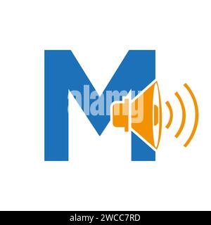 Musiklogo auf Buchstabe M, Soundsymbol. Podcast-Symbol, Broadcast-Symbol-Vektorvorlage Stock Vektor