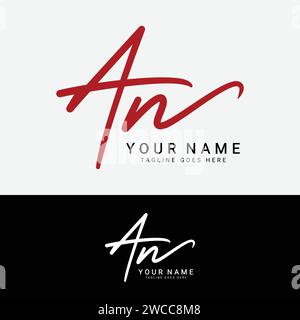 A, N, EIN erstes handschriftliches oder handgeschriebenes Letter-Logo zur Identifizierung. Logo mit Signatur, Hochzeit, Mode, Blumen, Botanik und handgezeichnet Stock Vektor