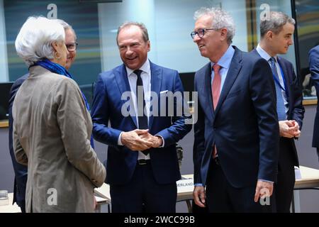 Brüssel, Belgien Januar 2024. Christine Lagarde, Präsidentin der Europäischen Zentralbank, kommt zu einer Sitzung der Finanzminister der Eurogruppe, die am 15. Januar 2024 auf dem Europäischen Rat in Brüssel (Belgien) stattfand. Quelle: ALEXANDROS MICHAILIDIS/Alamy Live News Stockfoto