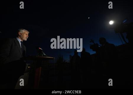 Jerusalem, Israel. Januar 2024. Der tschechische Präsident Petr Pavel spricht bei der Pressekonferenz während seines Besuchs in Israel, Jerusalem, am 15. Januar 2024. Quelle: Michaela Rihova/CTK Photo/Alamy Live News Stockfoto