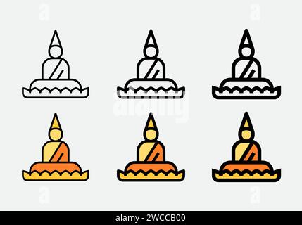 buddha-Statue gefüllte Umrisse und Liniensymbol mit verschiedenen Gewichten, linearer Strich Stock Vektor