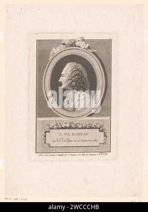 Portret van Jean-Philippe Rameau, Jean-Marie Delattre, nach Jean-Jacques Caffieri, 1755-1840 Druckgraphiker: Franziskus: ParisFrance Papier graviert historische Personen. Ornament  Kartusche Stockfoto