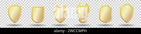 Set realistischer goldener Wappenschilde. Vektorabbildung. Stock Vektor