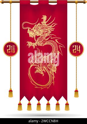 Traditioneller chinesischer Drache 2024 rotes Banner Stock Vektor