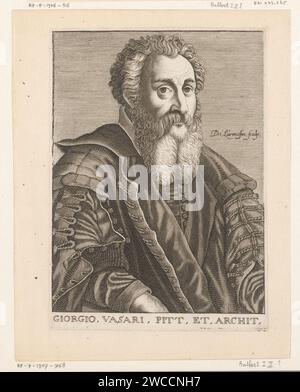 Portret Van Giorgio Vasari, Nicolas de Larmessin (I), 1682 gedrucktes Brüsseler Papier mit Stich historischer Personen. Porträt, Selbstporträt des Künstlers. Porträt eines Schriftstellers Stockfoto